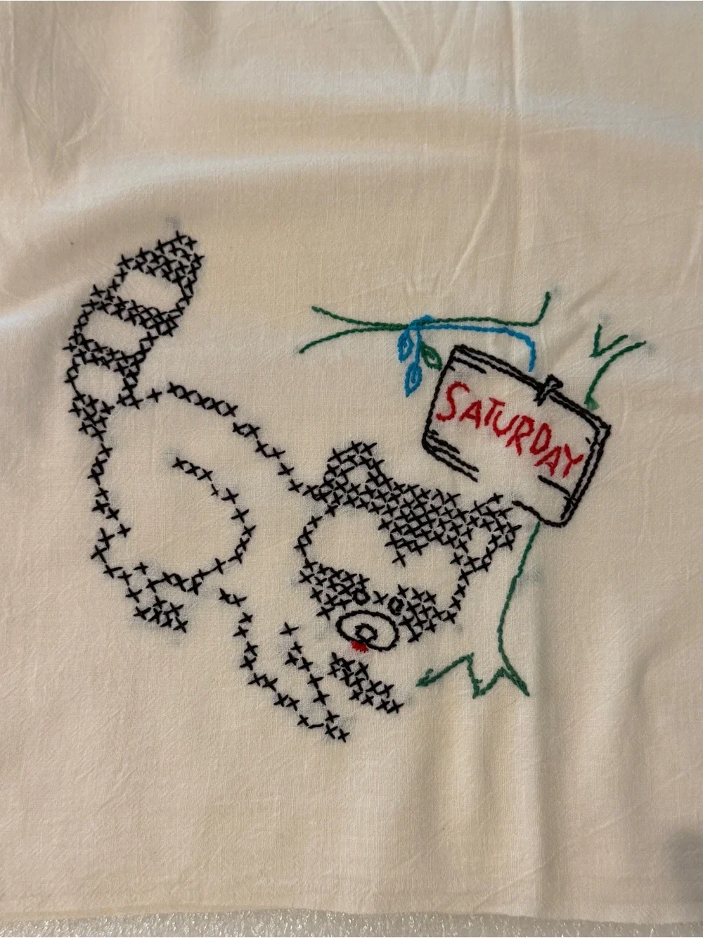 Set of 7 Embroidered Cotton Flour Sack Dish Towels Days of the Week Vintage